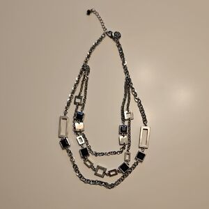 WHBM 3-Strand Geometric Silver-Tone Necklace with Black
